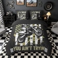 thumbnail image 3 of Meiyoeat Vintage Dirt Bike Pattern Twin Bedding 7-Piece for Men, American Flag Print Bedding Comforter Set, Camo Black Beige,Black Reversible, 3 of 6