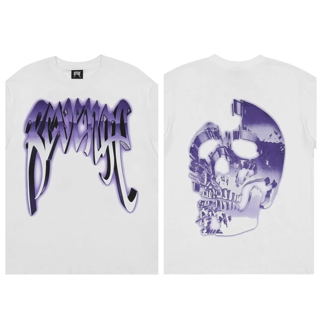 Revenge-Camiseta de manga corta para hombre y mujer, camisa holgada con patrón de cabeza de calavera rota, Algodón puro, Sa, 20231