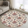 thumbnail image 2 of Boho Red Floral Large Area Rugs for Bedroom Living Room, Soft Non Slip Carpet Bedside Rug, Farmhouse Rustic Flower Leaf Plant Round Floor Cover Kitchen Accent Rug 3' for Dining Room/Office, 2 of 9