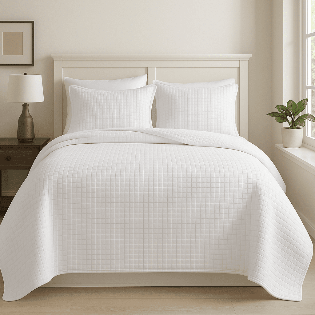 Shubozy Ultrasonic Reversible Quilt Sets, Lightweight Full/Queen Bedspread with Pillow Shams – Soft All-Season Bedding Coverlet, White, King:98"x104
