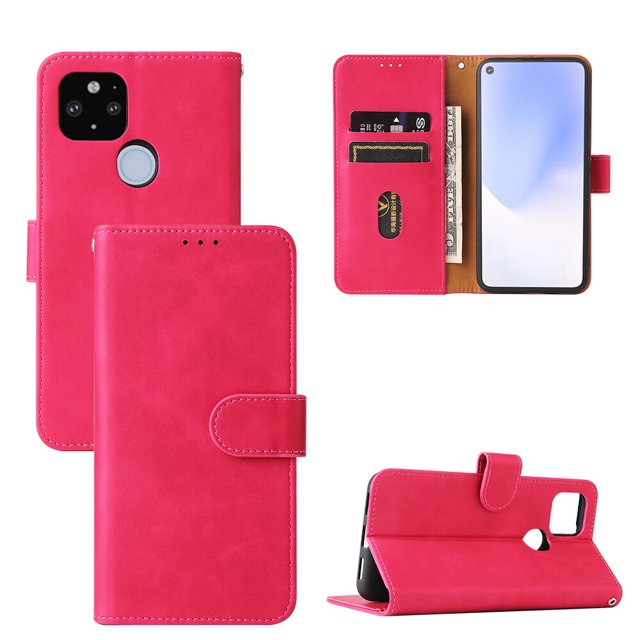 For Google Pixel 5A 5G PU Leather Flip Case Card Slots Holder Kickstand Book Folding Folio Cover-Pink