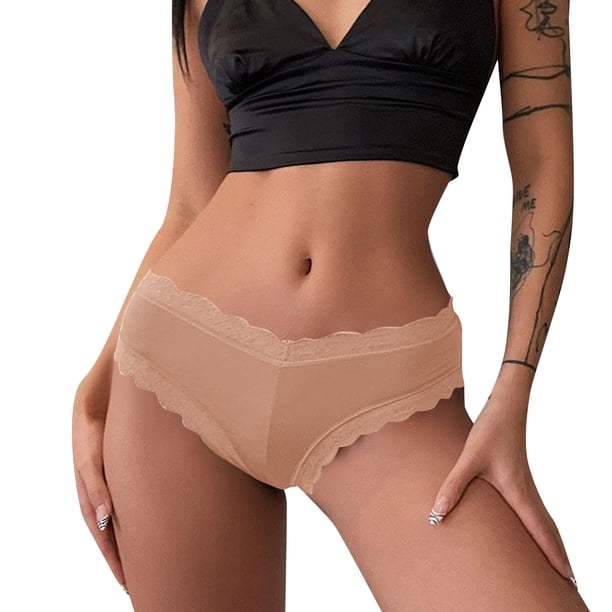 Ropa interior mujer Gibobby Bragas malla encaje floral sexy talla grande Beige M