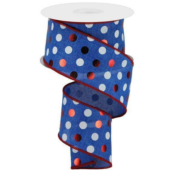 Polka Dot Wired Ribbon, Blue Red White, Craft Supply to Make Wreath & Bow, 2.5 Inch x 10 Yard, 4th of July, Americana, Patriotic RGA139019