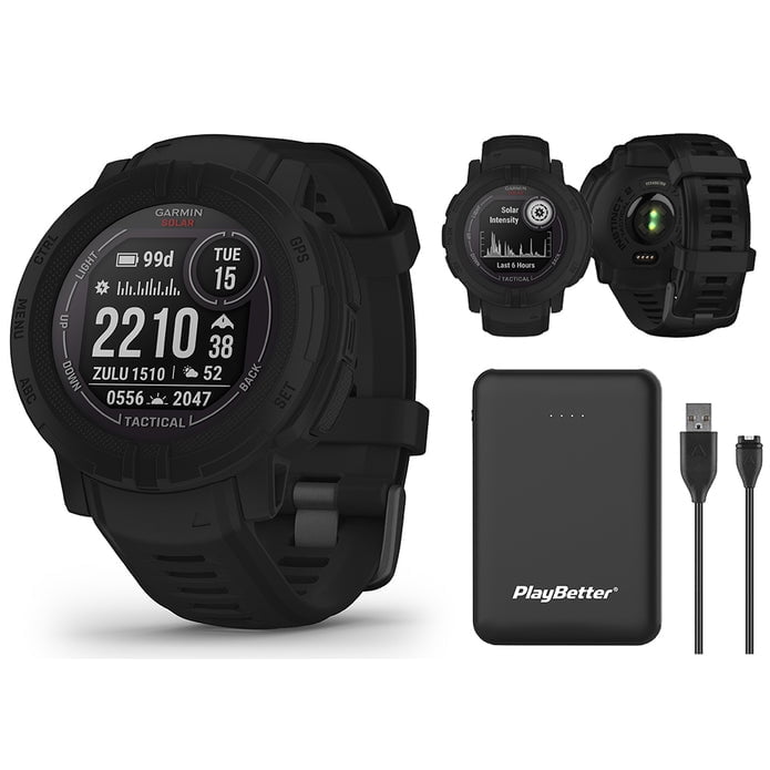 Garmin Instinct 2 Solar Tactical Rugged GPS Smartwatch - Power Bundle with  PlayBetter 5000mAh Portable Charger - Black