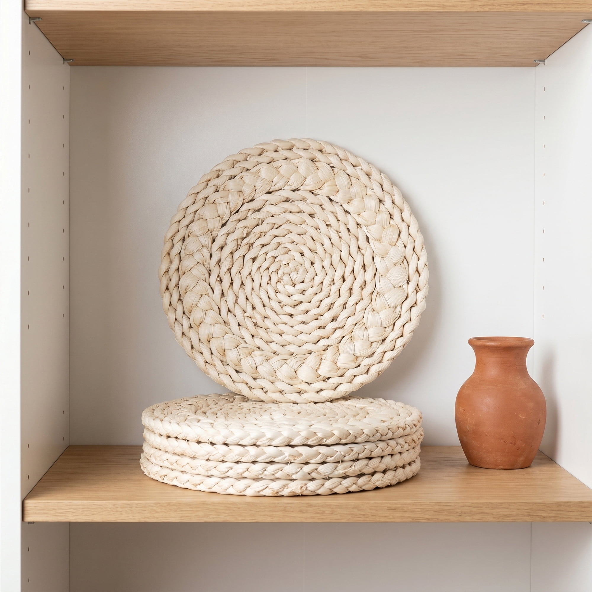 Unique Bargains 4Pcs Round Woven Dining Table Decor Placemats Beige 7.9x7.9in