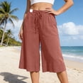 thumbnail image 2 of vigerkar Women Linen Capri Pants Wide Leg Casual Flowy Culottes Summer Lounge Beach Pants with Pockets (Brick Red, XXL), 2 of 8