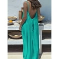 thumbnail image 4 of Women'S Open Back Spaghetti Strap Beach Maxi Dress Loose Flowy Vacation Sundress Emerald Green L, 4 of 7
