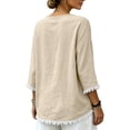 thumbnail image 4 of Cilsoka Women 3/4 Sleeve Shirts Casual Round Neck Tops Basic Tees Cute T-Shirts Loose Fit Fringe Trim Fashion Blouses, 4 of 6