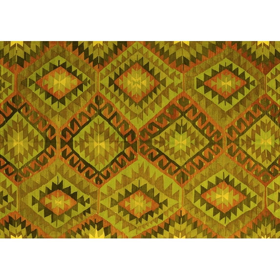 Ahgly Company Machine Washable Indoor Rectangle Southwestern Yellow Country Area Rugs, 4' x 6'