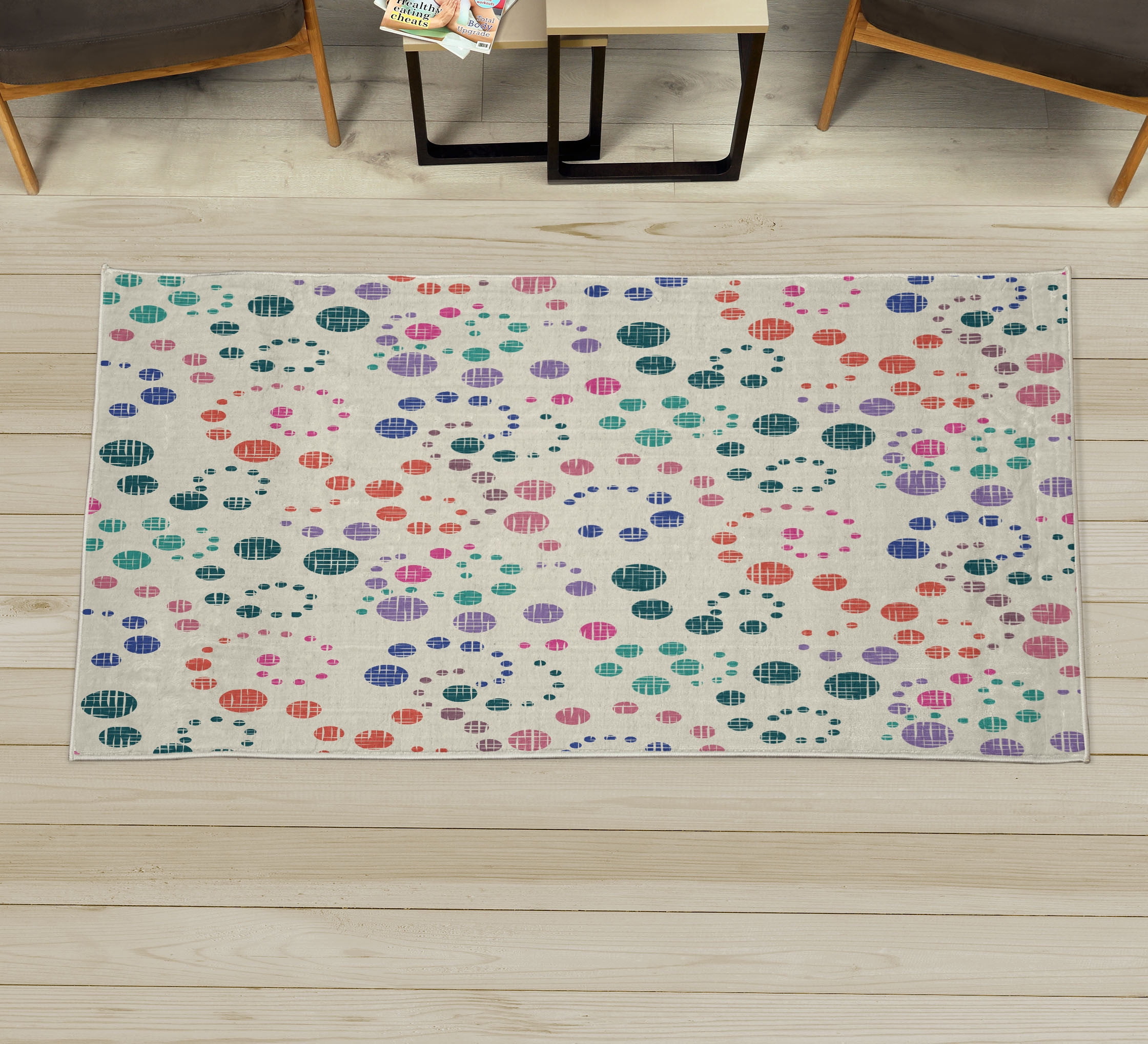 Spots Rug Square Modern Art Decorative Rug, Grunge Polka Dots Spots Backdrop Motif Retro ...