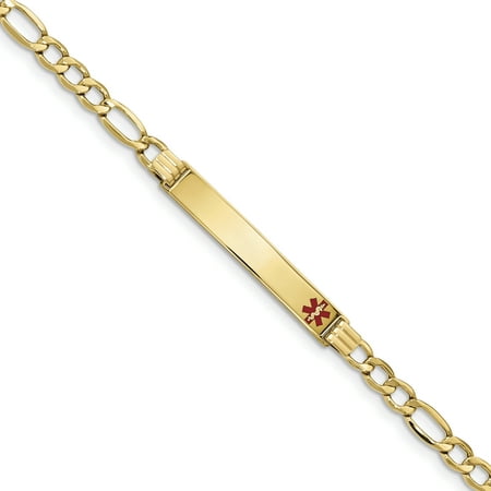 14k Yellow Gold Medical Red Enamel Id Link Figaro Bracelet 8 Inch Fine Jewelry For Women Gift