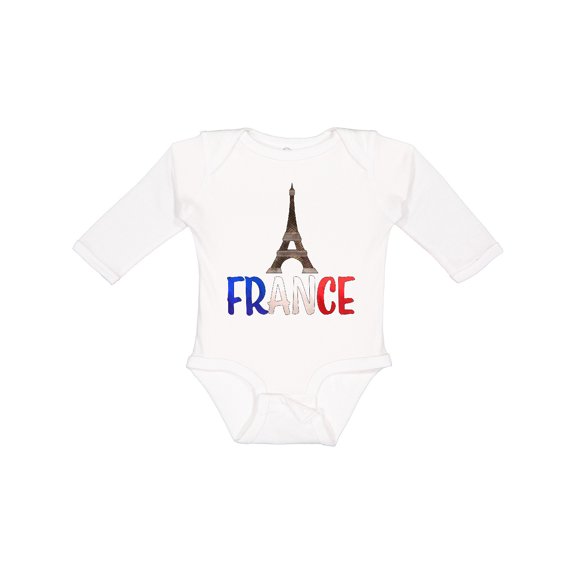 Inktastic France Eiffel Tower Flag in Text Boys or Girls Long Sleeve Baby Bodysuit