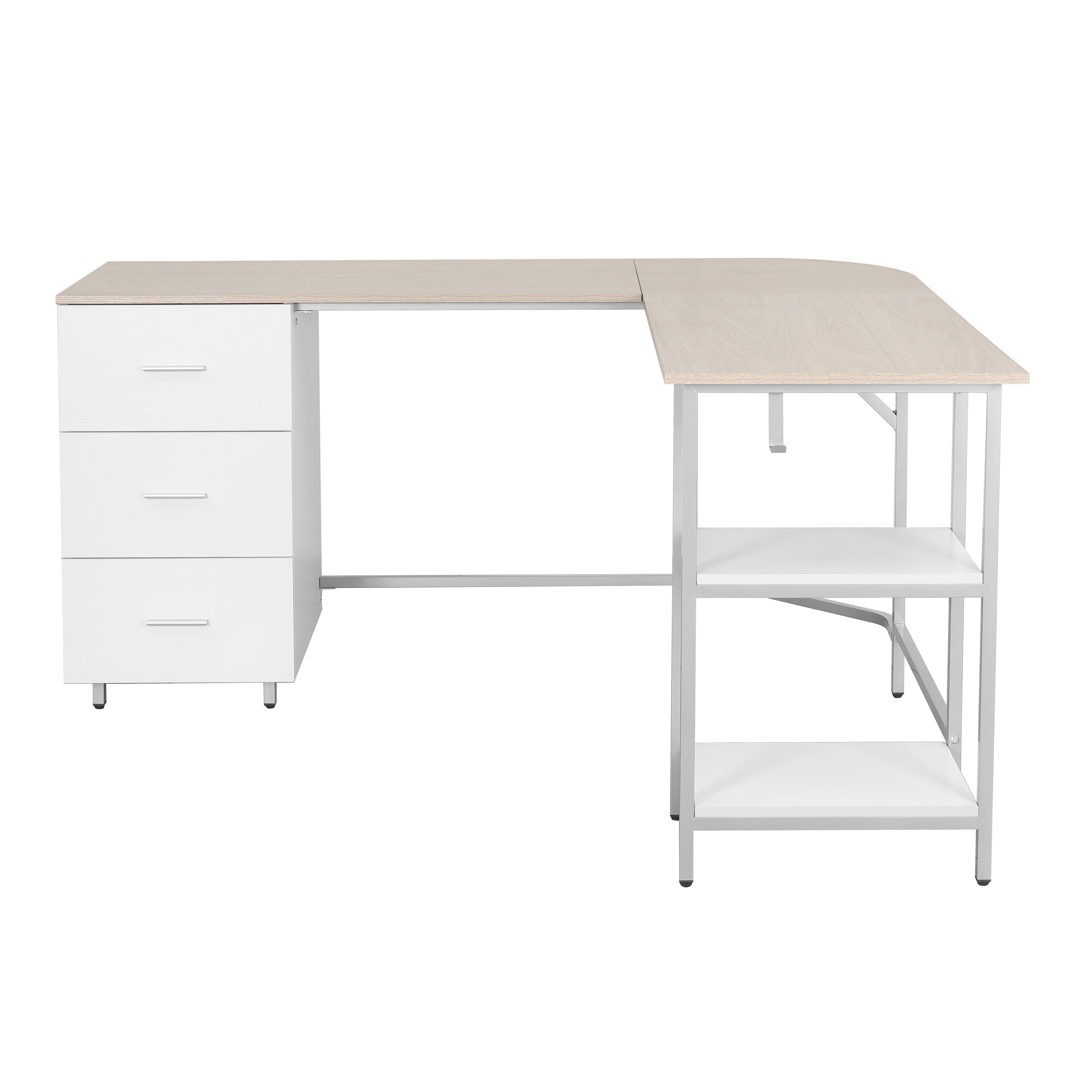 Techni Mobili L-Shape Home Office Desk with Storage, Sand RTA-739DL-SND