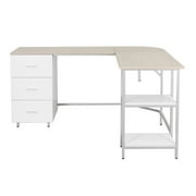 Techni Mobili L-Shape Home Office Desk with Storage, Sand RTA-739DL-SND