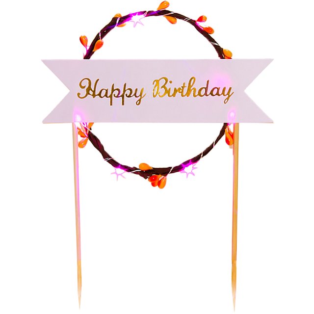 Coofit Birthday Cake Topper Novelty Rattan Wreath Cake Stick Cake Decoration with Light