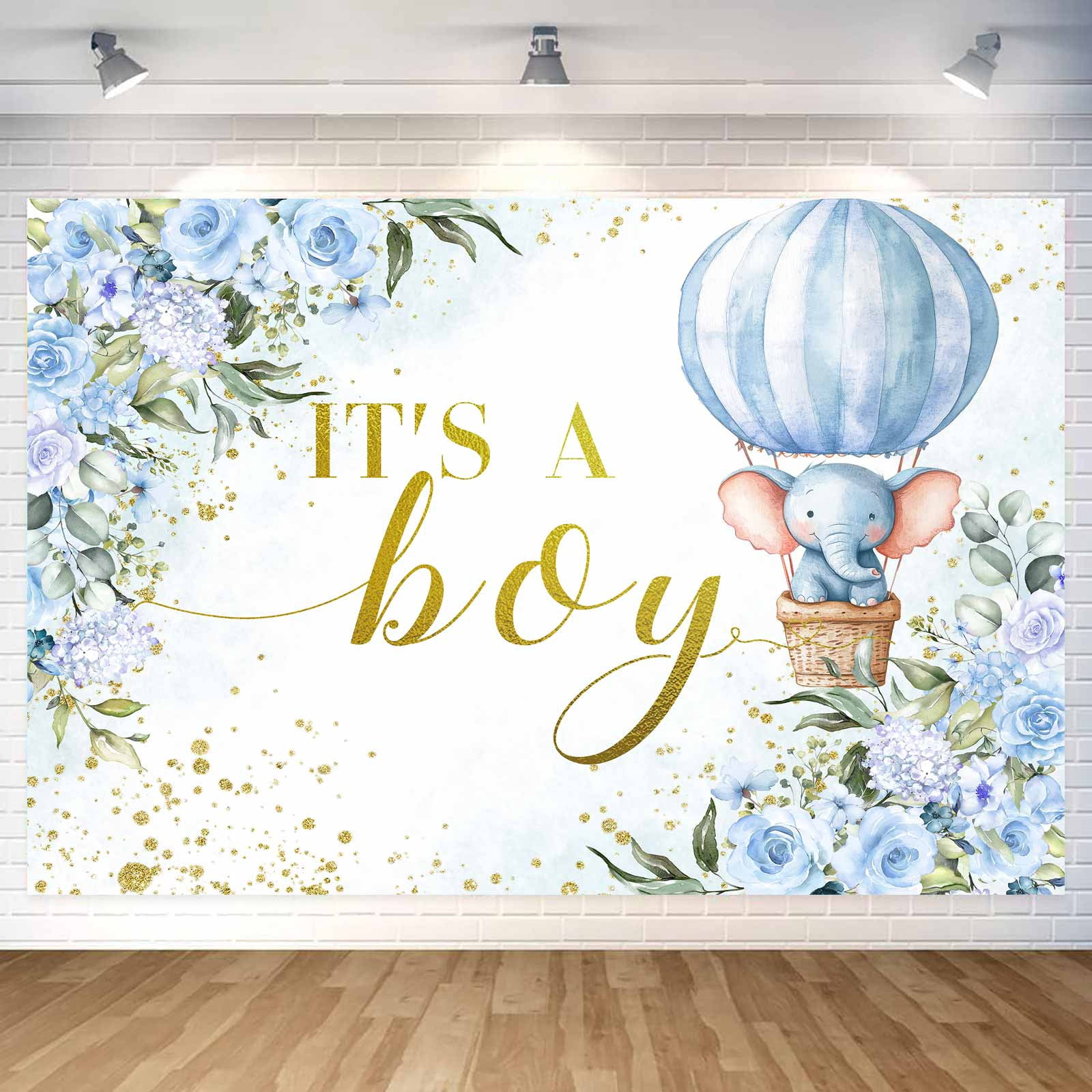 15 x 10 ft Its a Boy Backdrop for Baby Shower Decorations, Blue Flower Little Elephant Boy Baby Shower Decorations Photoshoot Backdrop Banner for Gender Reveal Celebration Background