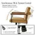 thumbnail image 5 of Faux Leather Adjustable Office Chair Swivel Rocking Desk Chair with Solid Wood Round Arm Camel, 5 of 7