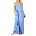 thumbnail image 2 of WTXUE Robes Maxi, Robe Nuisette Sans Manches avec Poches Col en V, Robe Longue Ample pour Femmes avec Poches, Jupe Débardeur, Jupe à Bretelles Maxi Unie pour Femmes, Bleu Taille TTG, 2 of 9