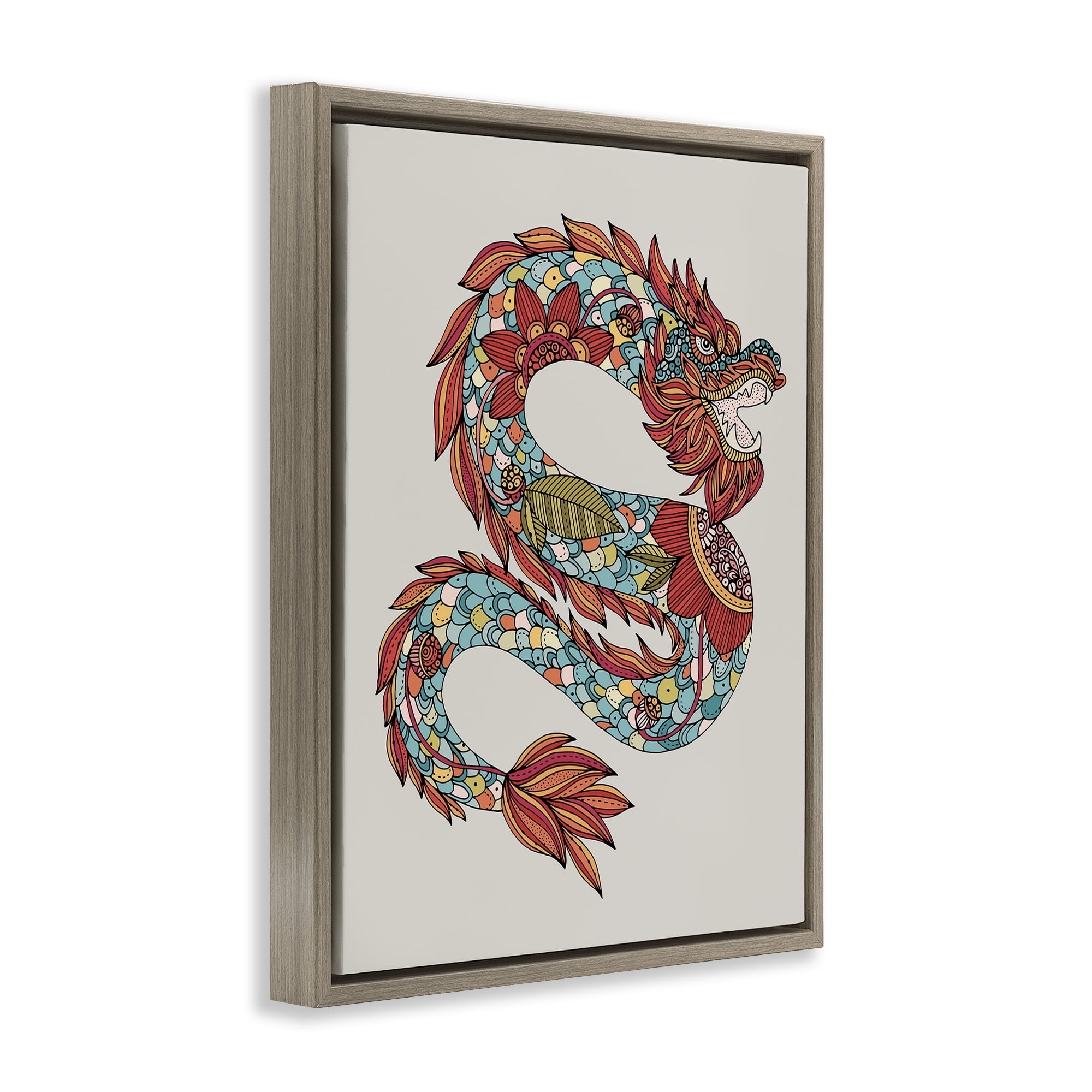 Stupell Industries Detailed Year of Dragon Fairy Tales & Fantasy Painting Brown Floater Framed Canvas Art Print Wall Art, 25 x 31