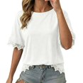 thumbnail image 3 of Women's Oversized Crew Neck Short Sleeve T Shirt, Lace Patchwork Detail with Relaxed Loose Fit, for Summer Casual Daily Wear or Street Style Outfits White, 3 of 6