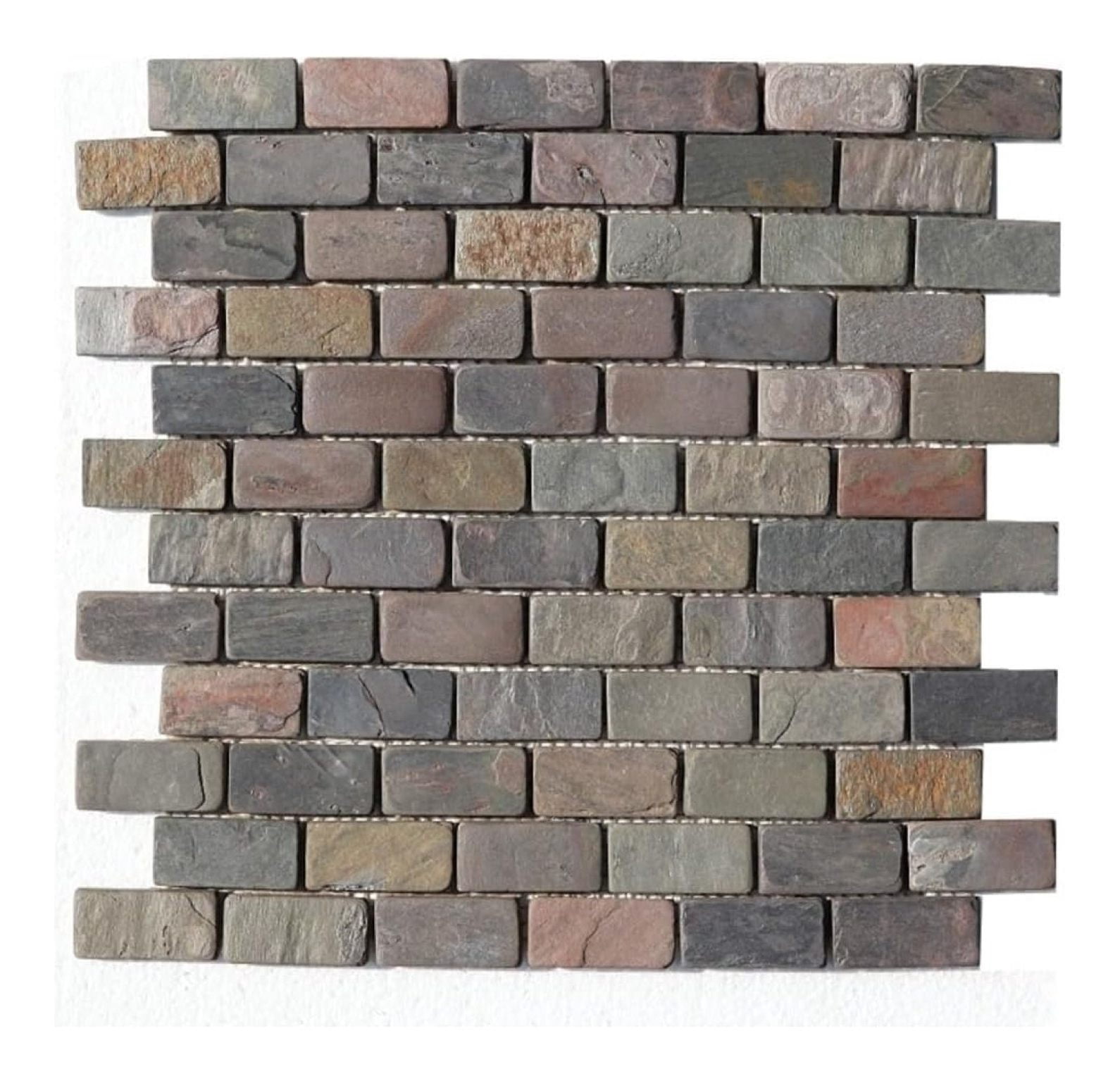 Peacock Slate Multi Classic Rust Brick 1x2 Gauged Tumbled Floor Wall Tile for Kitchen Backsplash, Bathroom Shower, Pool Tile, Fireplace Surround, Exterior Outdoor (Box of 10 Sheets (9.5 sq.ft))