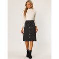 thumbnail image 4 of Falda de gamuza para mujer Hasta la rodilla Botón Frente Cintura alta Bolsillos Decoración Faldas acampanadas Negro XL, 4 of 6