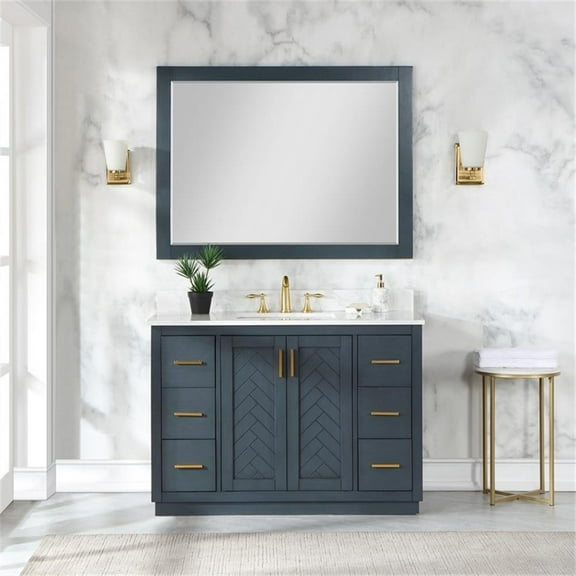Gazsi 48" Single Bathroom Vanity Set in Charcoal Blue with Mirror