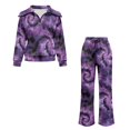 thumbnail image 6 of TSOVTHRID Purple Galaxy Tie Dye 2 Piece Outfits for Women Quarter Zip Pullover Wide Leg Pants with Pockets Fall Casual Sweatsuits Travel Loungewear Matching Sets, L, 6 of 9