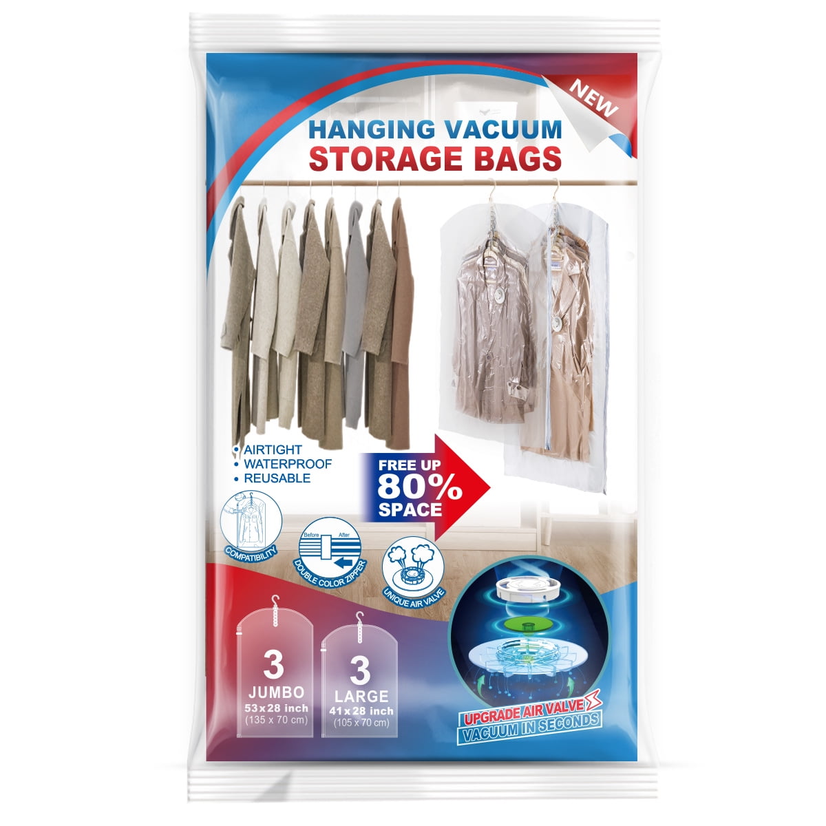 TAILI Hanging Vacuum Storage Bags Space Saver Vacuum for Clothing Suits and Jackets Organizers