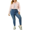 thumbnail image 2 of Agnes Orinda Women's Plus Size Jean Button Outfits Fashion Cropped Denim Jackets 4X Pink, 2 of 8