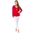 thumbnail image 4 of Women's Long Sleeve Choker Neck Keyhole Wrap Top, Red, S, 4 of 5