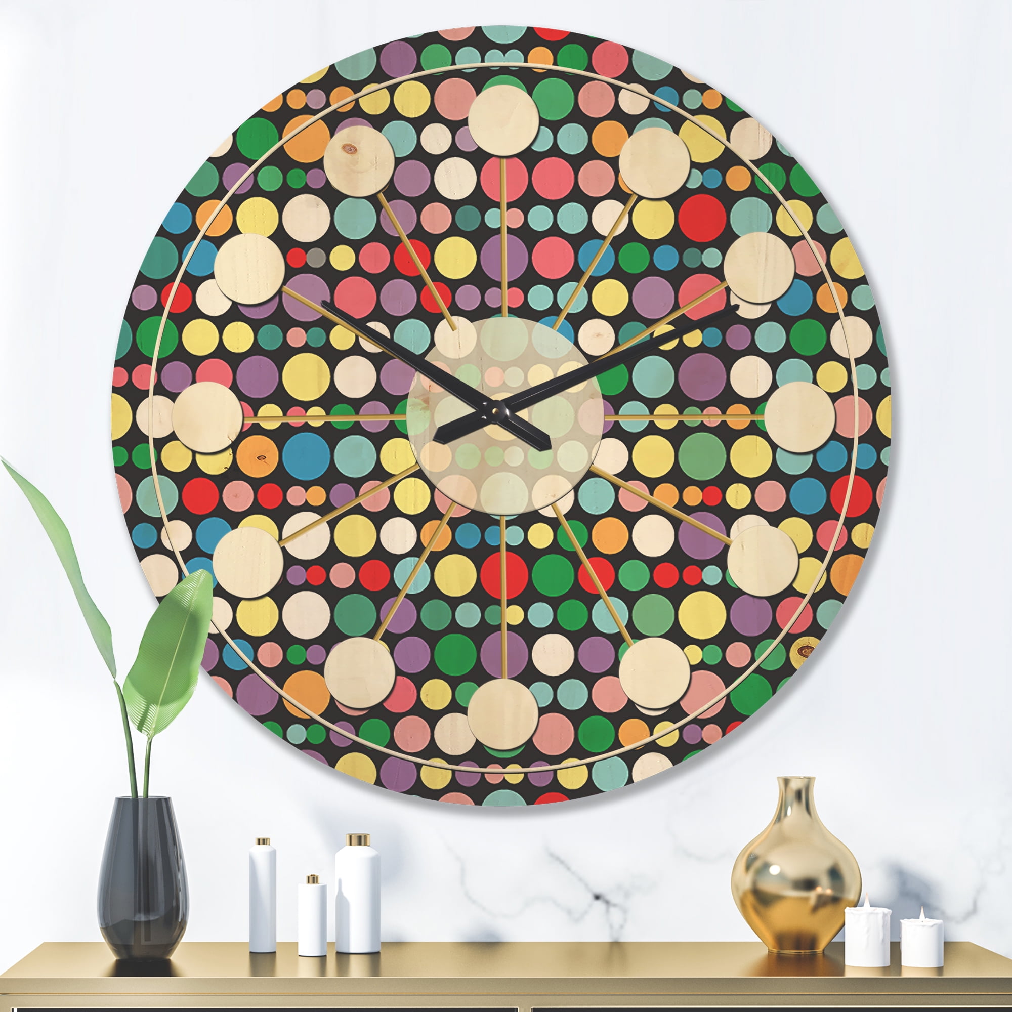 Designart 'Abstract Retro Pattern Design XXI' Mid-Century Modern Wood Wall Clock