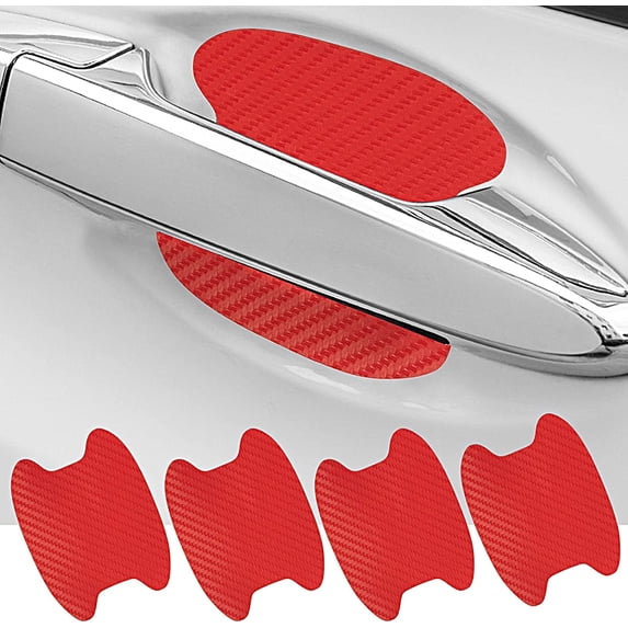 4 PCS Car Door Handle Sticker, Non-Marking Auto Door Handle Protective Film, Carbon Fiber Anti-Scratches Car Door Cup Protector, Universal for Most Car Handles (Red)
