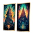 thumbnail image 3 of Designart "Dreamy Rainbow Landscape Ancient Temple Setting" Christianism Framed Wall Art Set Of 2 - Traditional Blue Frame Gallery Set For Office Decor, 3 of 6
