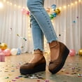 thumbnail image 2 of CYMMPU Women's Ruched Bow Platform Wedge Pumps, Closed Toe Slip On Wedge Shoes, Comfort Footwear for Party, Concert and Daily Casual Wear Brown 42, 2 of 7