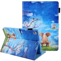 Allytech Case for Apple iPad 8th7th Generation 10.2" 2020/2019 Released, Premium PU Leather Folio Flip Multi Angle Stand Cards Holder Smart Cover with Auto Sleep Wake Feature/ Pencil Holder,Elephant