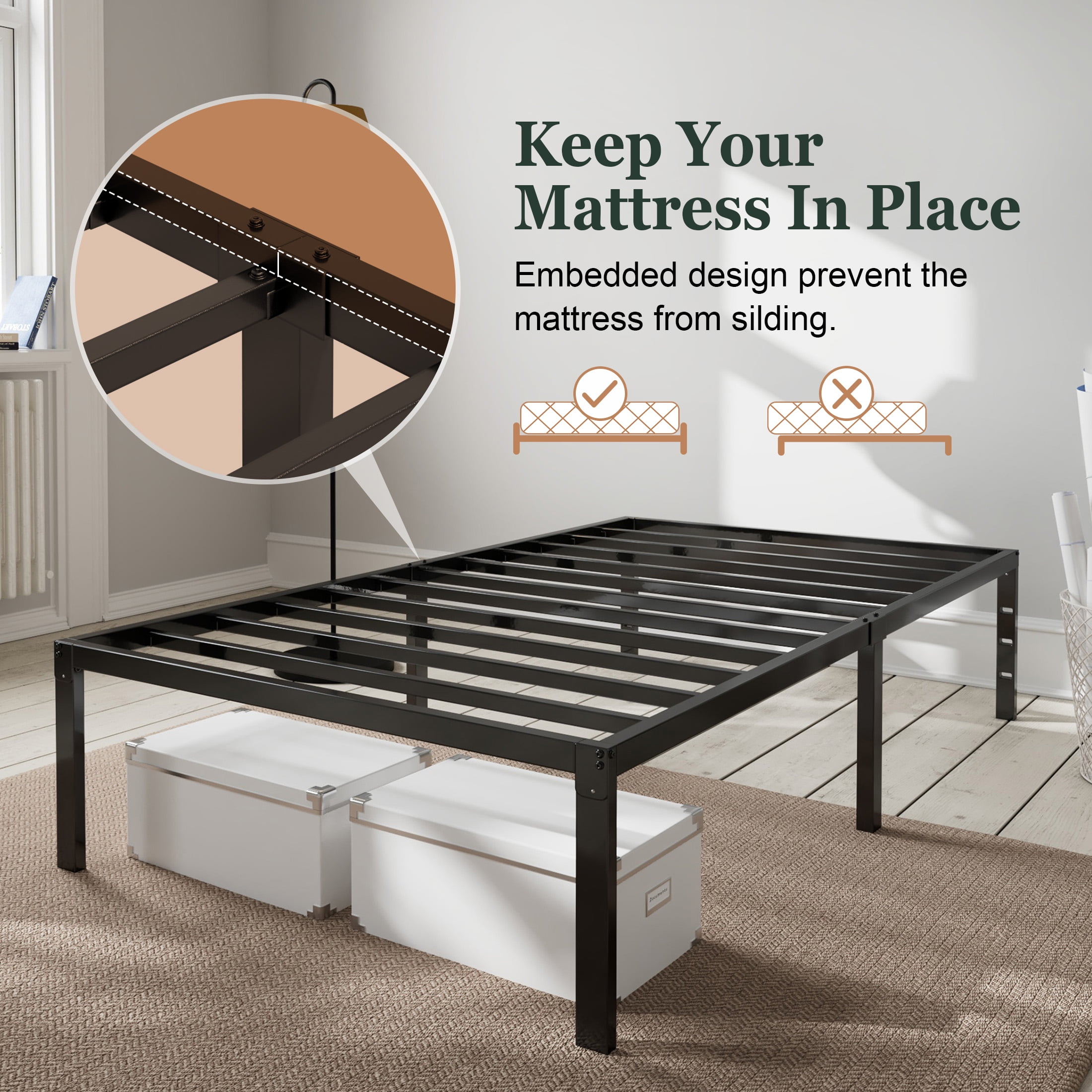 Amolife Heavy Duty Twin Size 12'' Metal Platform Bed Frame with Ample Under Bed Storage Space, Black
