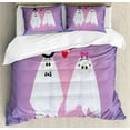 thumbnail image 1 of Ghost Duvet Cover Set Queen Size, Funny Ghost Couple Wedding of Weird Bride and Groom Characters Love Romance Theme, Decorative 3 Piece Bedding Set with 2 Pillow Shams, Multicolor, by Ambesonne, 1 of 3