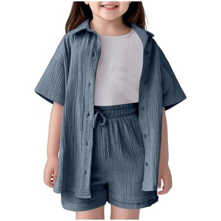 TSHXS Cute Summer Outfits For Girls Kids Clothes Girls Size 10-12 Kids Girl Clothes Top And Shorts Toddler Girl Summer Outfits Short Set 7-8 Years Blue