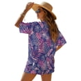 thumbnail image 2 of FKEKYI 2 Piece Short Set for Women Summer Outfits Beachwear Purple Leaf Flower Print Open Front Top Shirt & Shorts with Elastic Waistband Casual Loungewear Resort Wear, L, 2 of 7