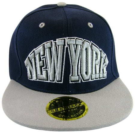 New York Men's Snapback Baseball Cap Script Under Brim (Navy/Gray)