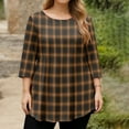 thumbnail image 3 of Garbnen L-5XL Plaid Plus Size 3/4 Sleeve Shirts for Women Curved Hem Crewneck Tops for Women Color Block Trendy Blouse Women, 3 of 5