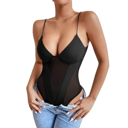 

Shapewear For Women Tummy Control Long Sleeve Deep V Neck Bodysuit Breathable Cotton Stretch