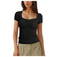 thumbnail image 3 of Women's Square Neck Double-Layer Tank Tops Basic Tight T Shirts, 3 of 7