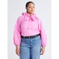 thumbnail image 2 of Free Assembly Women's and Women's Plus Size Ruffle Neck Cotton Top with Long Sleeves, XS-4X, 2 of 6