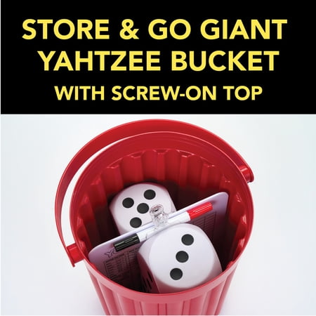 HASBRO GIANT YAHTZEE – 5 GIANT FOAM DICE, SHAKER BUCKET, AND CLASSIC DRY ERASE SCORECARD WITH MARKER