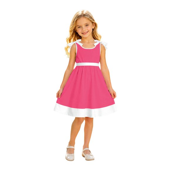 SUYIDA Girls Striped Colorful Tiered Straps Dress, Playful Printed Festive Design, Cute Party Outfit for Tween Girls