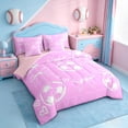 thumbnail image 2 of Erosebridal Princess Bowtie 7pcs Bedding Comforter Set For Girls,Kids Soccer Sport Football Games Queen Bedding Sets,Reversible pink, 2 of 7