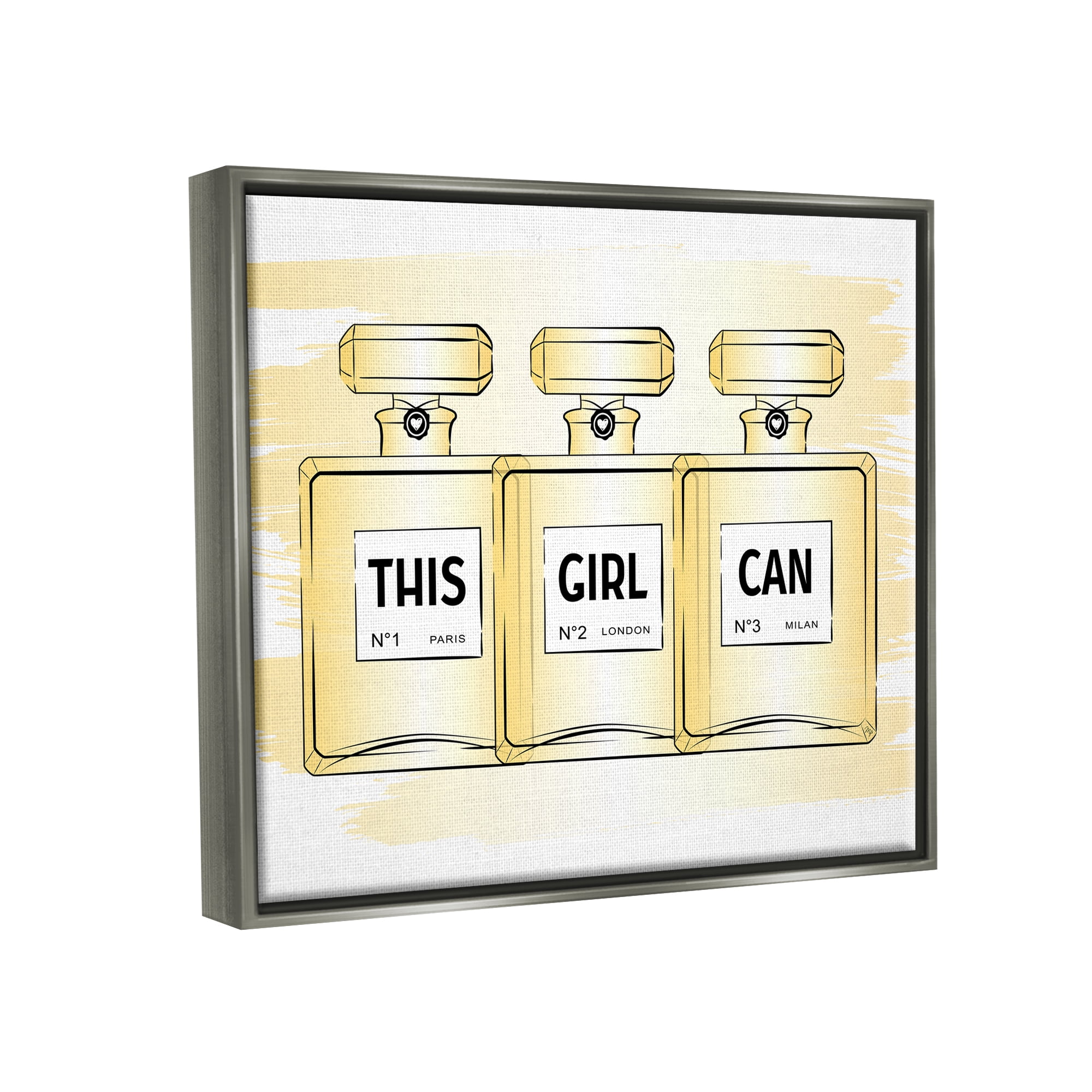 Stupell Industries This Girl Can Motivational Perfume Beauty & Fashion Painting Gray Floater Framed Art Print Wall Art