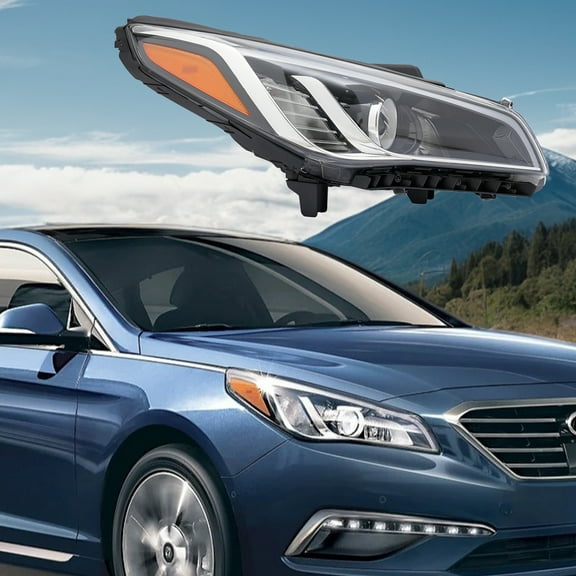 Right Passenger Side Headlight Assembly for 2015-2017 Hyundai Sonata, Halogen, Clear Lens, Chrome Housing, OE# 92102-C2000, Direct Fit Replacement